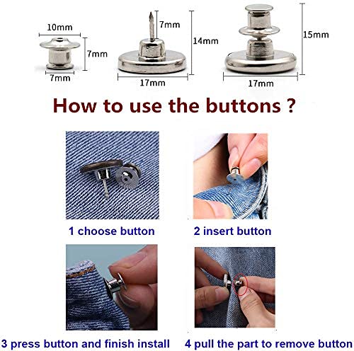 Taoqiao [Upgraded] 8 Sets Perfect Fit Instant Button, Adjustable Jeans Button Instant, 1 inch Buttons Adds Or Reduces an Inch to Any Pants Waist in Seconds