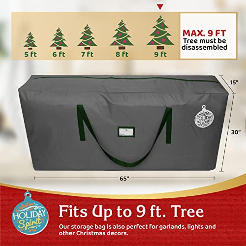 HOLIDAY SPIRIT Christmas Tree Storage Bag - Heavy-Duty Tree Bag with Durable Reinforced Handles & Zipper, Waterproof Storage Bag Protects from Moisture & Dust (Fits a 9FT Tree, Charcoal)