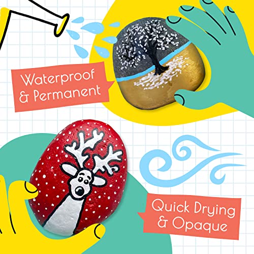 Funcils 5 Acrylic White Paint Pens - Fine & Jumbo Size Ink Pens (1mm, 3mm, 6mm, 10mm, 15mm) - Permanent White Marker Ink for Rock Painting, Fabric, Tire, Metal, Wood, Canvas, Glass, Plastic, Ceramic