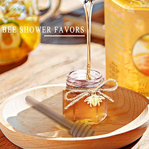 GIVAMEIHF Mini Glass Honey jars-1.5 oz, 20 pcs Hexagon Honey Jars with Wooden Dipper, Gold Lid, Bee Pendant, Rope-12m Mini Honey Jars with Lids, Perfect for Baby Shower, Wedding Favors, Party Favors