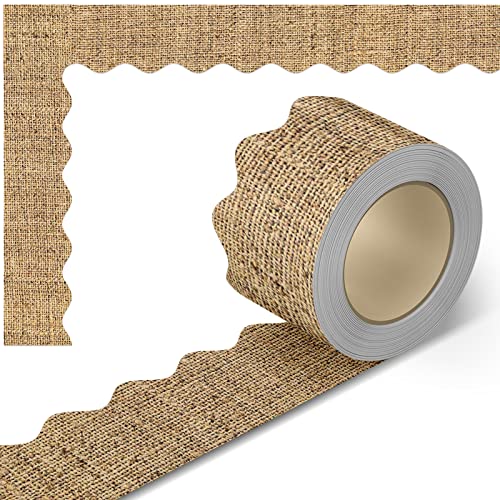 Burlap Scalloped Border Trim, Bulletin Borders Stickers, 66 ft Back to School Decoration Borders for Bulletin Board/Black Board Trim, Teacher Student Use for Classroom School Decoration