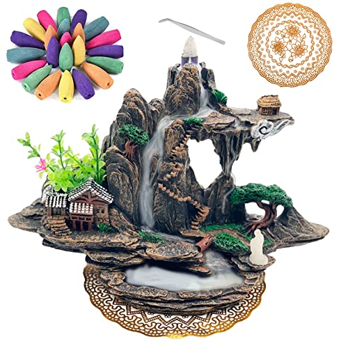 Zvaiuk Mountain Waterfall Incense Burner，Backfall Incense Holder River, Incense Falls Meditation Decor for Room with Upgrade Incense Cones and Accessories