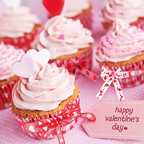 4 Rolls Valentine's Day Wired Ribbon Heart Wired Edge Ribbon Printed Heart Ribbon Polyester Wrapping Ribbon for DIY Craft Wrapping Wedding Valentine's Day Decoration, 11 Yards, 5.5 Yards