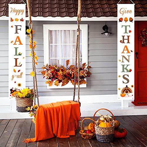 DAZONGE Fall Decorations for Home | Thanksgiving Decorations | Happy Fall Y'all & Give Thanks Porch Banners for Thanksgiving, Fall Autumn Decor