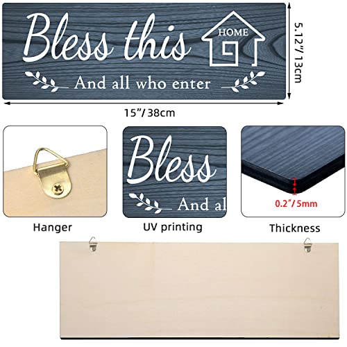 4 Pieces Home Wall Decor Signs, This is Us/ Together/ Bless this/ Family Rustic Wooden Wall Art with Quotes for Living Room Bedroom Kitchen Farmhouse Decor,Housewarming Gifts (Brown Green Grey Blue,