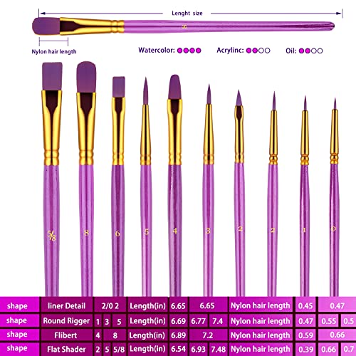Paint Brushes Set, 2Pack 20 Pcs Paint Brushes for Acrylic Painting, Oil Watercolor Acrylic Paint Brush, Artist Paintbrushes for Body Face Rock Canvas, Kids Adult Drawing Arts Crafts Supplies, Purple
