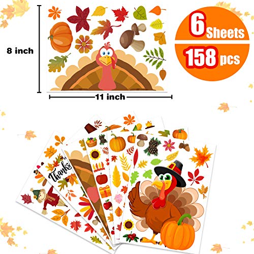 Funnlot Fall Window Clings 158PCS Thanksgiving Window Clings Fall Window Clings for Glass Windows Fall Window Decor for Offices Autumn Leaves Turkey Window Clings Home School Office
