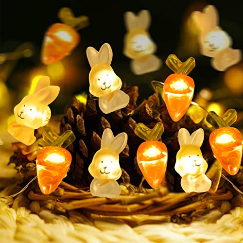 Easter Decorations 13FT 50LEDs Bunny Carrot String Lights Battery Operated, Easter Decor Spring Rabbit Fairy Lights with 8 Modes for Home Indoor Outdoor Easter Basket Eggs Party Seasonal Bedroom Decor