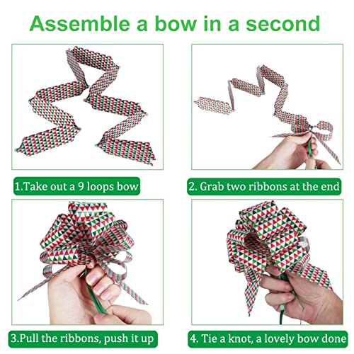 PintreeLand 12PCS Christmas Gift Bows, 5” Xmas Wrap Pull Bows with Ribbon Wrapping Accessory for Present, Florist, Bouquet, Basket Decor, Easy to Assemble