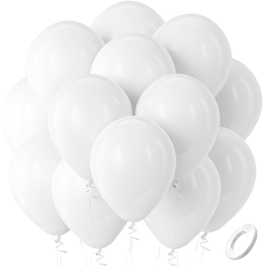 Bezente White Balloons Latex Party Balloons, 100 Pack 12 inch Round Helium Balloons for White Themed Wedding Graduation Birthday Party Backdrop Decorations