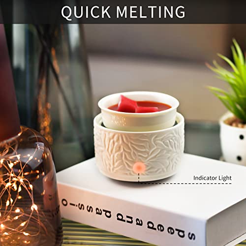 ElusiaKa Wax Melt Burner Ceramic 3-in-1 Oil Burner Electric Wax Melter Fragrance Warmer for Home Office Bedroom Aromatherapy Gift& Décor (White Leaves)