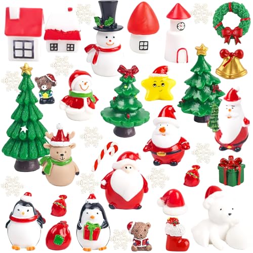 LovesTown 38 PCS Fairy Garden Christmas Accessories, Christmas Miniature Ornaments, DIY Snow Globe Figurines, Christmas Decorations for Christmas Party