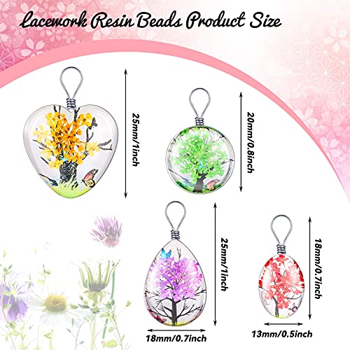 Hicarer Dried Flower Pendant Dried Flower Tree Charms Resin Dried Pressed Flower Pendant Lacework Transparent Glass Ball Beads Round Floating Pendant Mixed Colors for Making Jewelry DIY Craft (20)