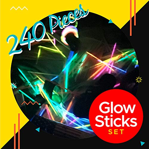 Glow Sticks Party Pack - 240 PCS Includes, 100 Pcs 8' Glow sticks,10 Pcs Ultra-Bright 6' Glow Sticks, And All Exciting Accessories – Create Glow In The Dark Necklaces, Bracelets, Glasses, Headbands, Balls, Flowers