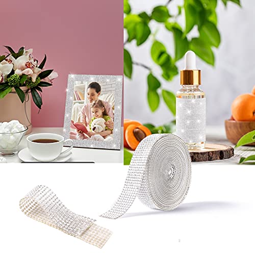 Berenlu Self Adhesive Crystal Rhinestone Diamond Ribbon，Rhinestone Decorative Sticker with 2mm Rhinestones, Diamond Crystal Sticker for Car Decoration or DIY Crafts (Silver, 0.51 Inch x 3Yards)