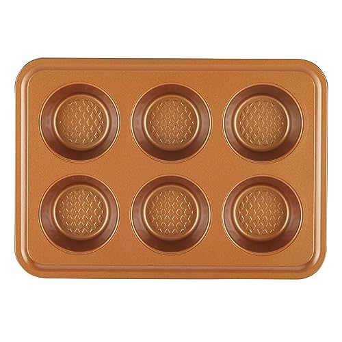 Ayesha Curry Nonstick Bakeware Toaster Oven Set with Nonstick Baking Pan, Cookie Sheet / Baking Sheet and Muffin Pan / Cupcake Pan - 4 Piece, Copper Brown