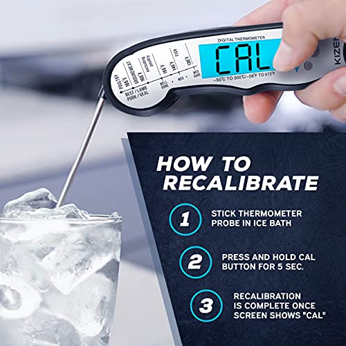 KIZEN Digital Meat Thermometer with Probe - Instant Read Food Thermometer for Cooking, Grilling, BBQ, Baking, Liquids, Candy, Deep Frying, and More - Black/White