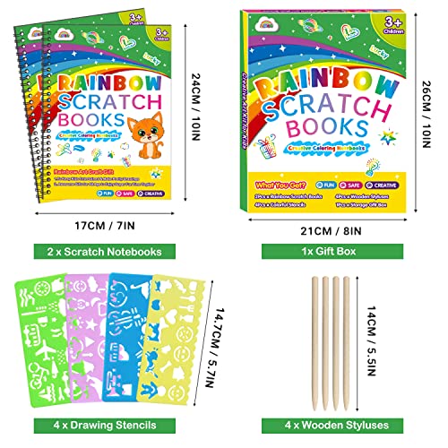 ZMLM Scratch Paper Art Craft Christmas Gift: 2 Pack Rainbow Scratch Art Set for Kids Drawing Coloring Craft Black Magic Art Supplies Kits for Girls Boys Birthday Party Favor Halloween Craft Toys