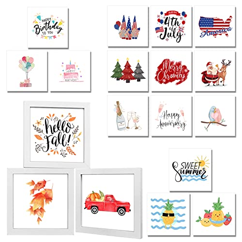 Fall Home Decor Fall Tiered Tray Decor Hello Fall Signs Set of 3 Frames and 36 Interchangeable Sayings Design for Fall Holiday Decoration with Modern White Wooden Frames Fall Decorations for Living Room Table and Wall Decor