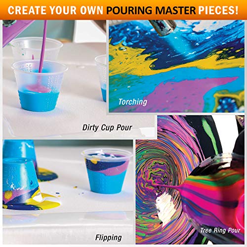 U.S. Art Supply Pouring Masters 18 Color Ready to Pour Acrylic Pouring Paint Set - Premium Pre-Mixed High Flow 2-Ounce Bottles - for Canvas, Wood, Paper, Crafts, Tile, Rocks and More