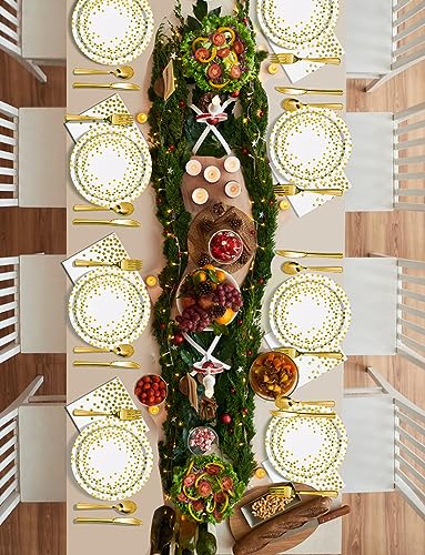 Nkaiso 141 Pieces White Gold Party Supplies, Party Dinnerware Sets Include Paper Plates Napkins Cups Silverware, for Wedding Bridal Shower Engagement Birthday Parties Decoration -20 Serves