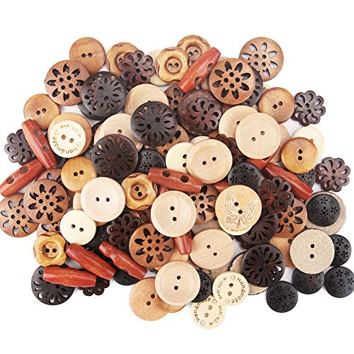 Assorted Wooden Buttons, 120Pcs Wooden Handmade Buttons, Wooden Sewing Buttons Art DIY Craft Supplies with Box