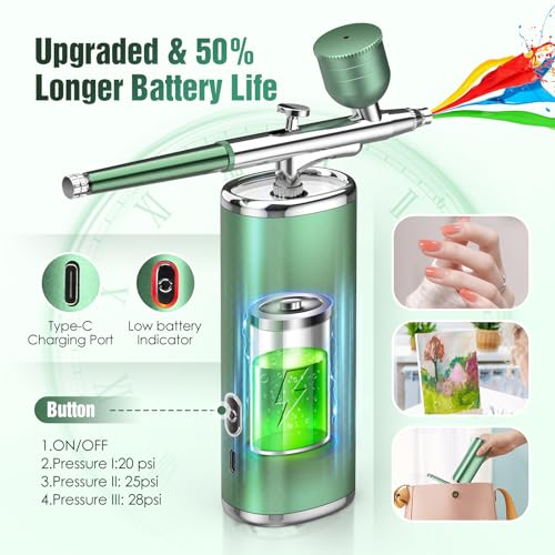 Airbrush Kit for Paint Nails - Cordless Airbrush Kit with Compressor Portable Nail Airbrush Machine 0.3mm Nozzle Rechargeable Air Brush Kit for Model Painting Makeup Barber Tattoo Food Cake Decor