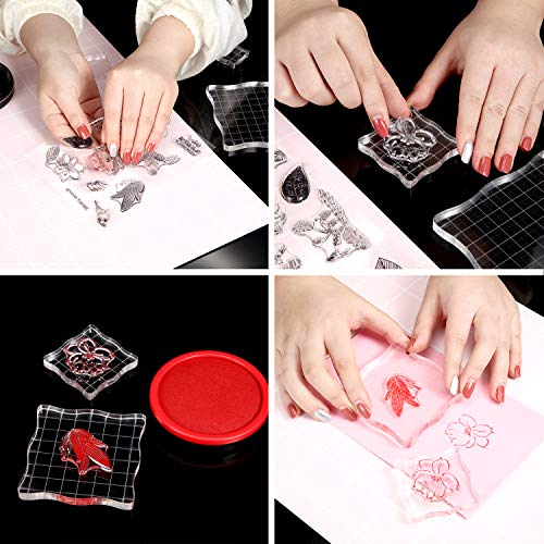 7 Pieces Acrylic Stamp Blocks Set Clear Stamping Blocks Tools with Grid and Grip, Decorative Stamp Blocks for Kids Scrapbooking Crafts Making, DIY Crafts Ornaments