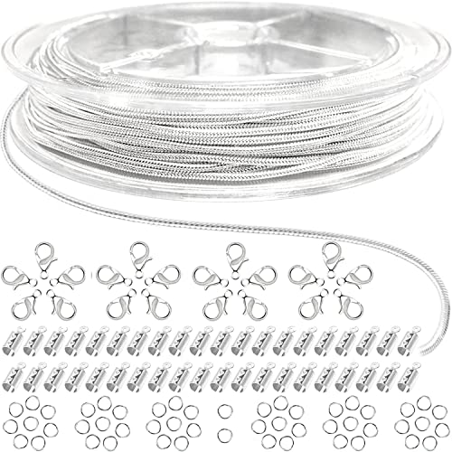 Jishi 33ft Silver Snake Chain 1.2mm Jewelry Making Chains for Necklace Bracelet DIY Jewelry Supplies Findings - Silver Plated Round Snake Cable Chain Link Roll w/Lobster Clasps, Cord Ends & Jump Rings