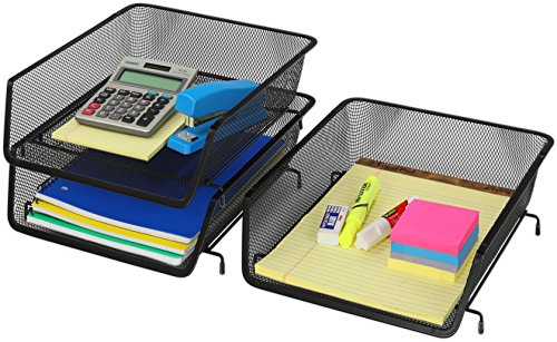 3 Pack - Stackable Desk File Document Letter Tray Organizer, Black