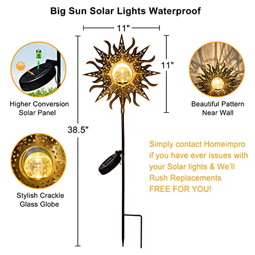 HOMEIMPRO Large Sun Solar Lights Garden Outdoor,Crackle Glass Stake Lights,Waterproof LED Lights for Garden,Lawn,Patio Decor, Christmas Gift