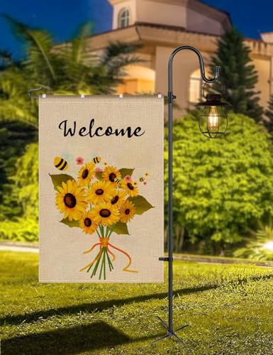 LOPANNY Large Garden Flag Holder Stand Pole for 28 x 40 Flags with Shepherds Hooks for Outdoor - 60 Inches Heavy Duty Yard Flag Post Stake Perfect for Outdoor Decor(Without Solar Lights & Flag)