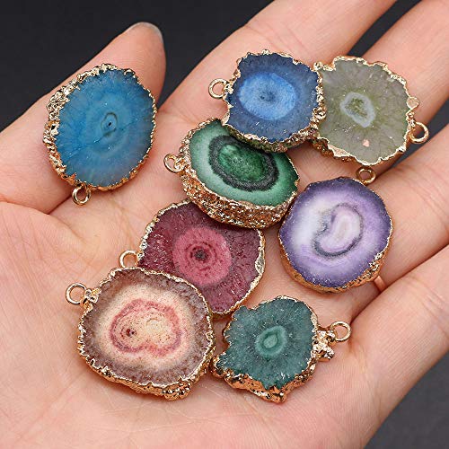 LHJ 5PCS Natural Agate Sheet Pendants Irregular Round Mixed Color Gemstone Stone Pendants Charms Pendants for Necklace Bracelet Jewelry Making