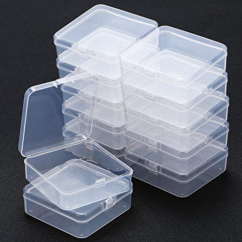 SATINIOR 12 Pack Clear Plastic Beads Storage Containers Box with Hinged Lid for Beads and More (3.3 x 3.3 x 1.2 Inch)