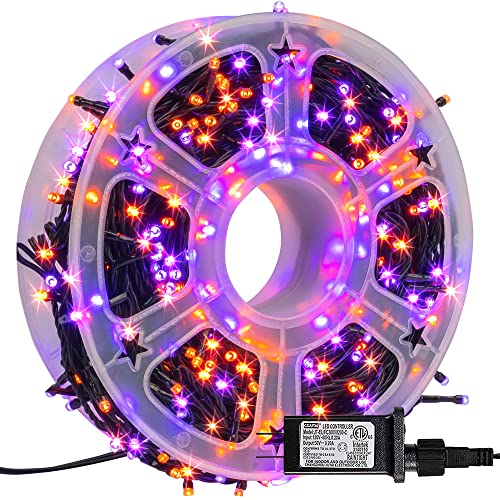 FUNPENY 164FT 500 LED Halloween Lights, 8 Modes Waterproof Plug in String Lights for Halloween Indoor Outdoor Yard Party Wedding Garden Home Decorations (Purple & Orange)