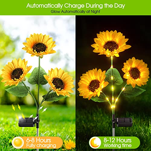 KOOPER Solar Lights Outdoor Garden Decor - Upgraded 3 Pack Solar Garden Lights with 9 Sunflower Lights, Waterproof Solar Outdoor Lights Auto ON/Off Solar Decorative Lights for Garden, Patio
