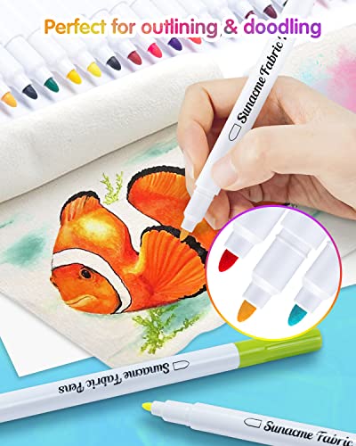 sunacme Fabric Markers Pen, 32 Colors Permanent Fabric Paint Pens Art Markers Set - Fine Tip, Child Safe & Non- Toxic for Canvas, Bags, T-Shirts, Sneakers