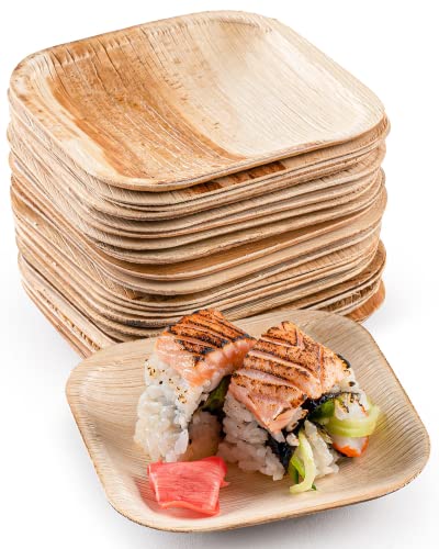 brheez Bamboo Plates made from Palm Leaf - 25 Party Plates - 4 Inch - Eco Friendly Compostable & Biodegradable – Bamboo Disposable Plates Heavy Duty are More Environmentally Friendly than Paper Plates