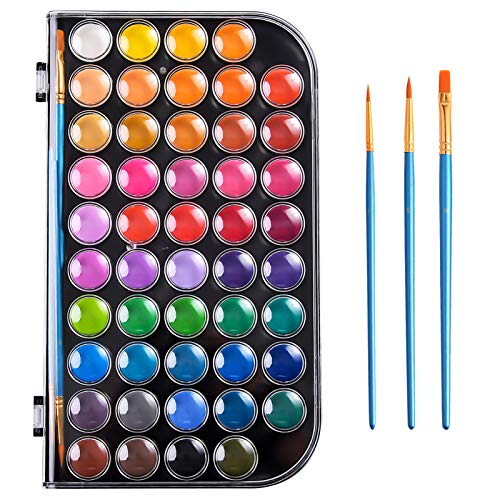 Upgraded 48 Colors Washable Watercolor Paint Set with 3 Brushes and Palette, Non-toxic Paints Sets for Kids, Adults, Beginners Artists, Make Your Painting Talk