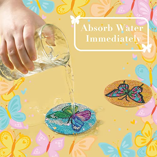 UPINS 8Pcs Diamond Painting Coasters for Drinks DIY Life Coaster Diamond Art Kits for Adults Kids Beginners Diamond Art Craft Supplies (Butterfly)