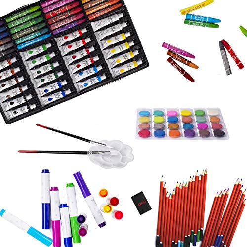 KINSPORY Art Gift for Kids, Art Supplies Case - 139 Piece Art Sets & Crafts Kit with Sketch Pads, Deluxe Wooden Box for Artist Beginners Girls Boys (Light Brown)