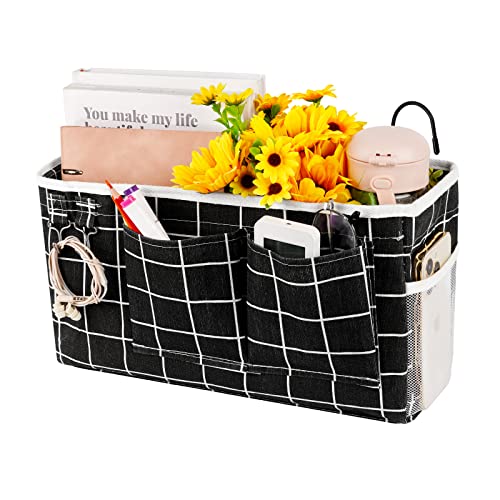 Loghot Bedside Caddy/Bedside Storage Bag Hanging Organizer for Bunk and Hospital Beds,Dorm Rooms Bed Rails,Can be Placed Glasses,Books,Mobile Phones,Keys (Black Lattice)
