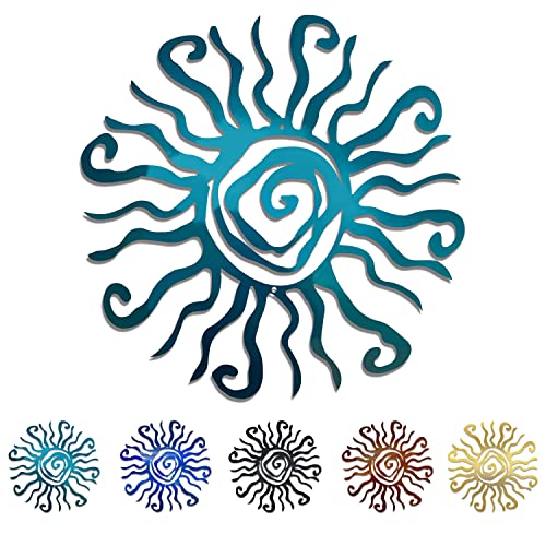 Riverside Designs Wacky Sun Metal Wall Art Indoor/Outdoor Decor - 12" Teal Rust Proof Wall Sculpture - Made in USA - Ideal for Bedroom, Garden, Home, Patio and Farmhouse
