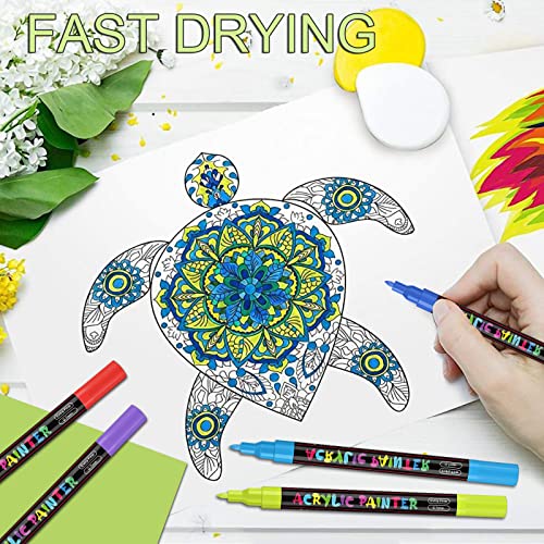 IVSUN 24 Colors Premium Extra Fine Point Acrylic Paint Marker Pens for Wood, Canvas, Stone, Rock Painting, Glass, Ceramic Surfaces, DIY Crafts Making Art Supplies