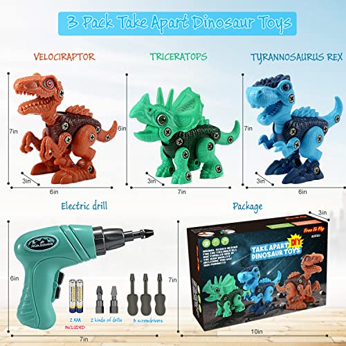 FREE TO FLY Kids Toys Stem Dinosaur Toy: Take Apart Toys for Kids 3-5 Learning Educational Building Sets with Electric Drill Birthday Gifts for Toddlers Boys Girls Age 3 4 5 6 7 8 Year Old