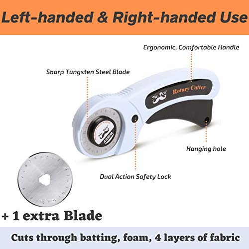 Mr. Pen- 45mm Rotary Cutter with 1 Extra Blade, Ergonomic Handle, Rotary Cutter for Fabric, Fabric Cutter, Fabric Cutter Wheel, Fabric Rotary Cutter, Rotary Cutting Tool, Rotary Fabric Cutter