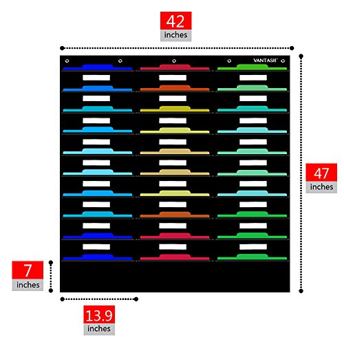 Organization Center Pocket Chart, Wall File Organizer Folder with 30 File Pockets, 30 Dry-Erase Cards Plus 5 Over The Door Hooks and 8 Wall Hooks, 47 X 42 inch