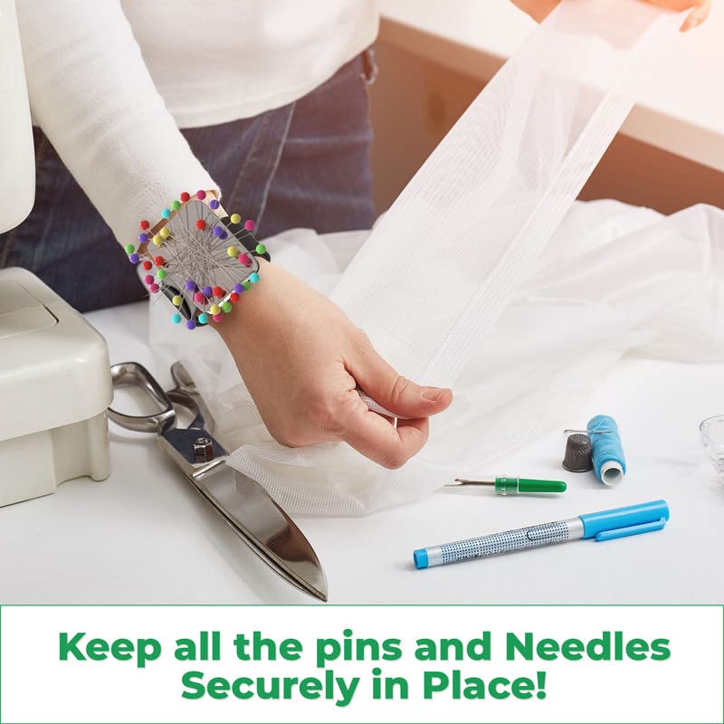 Sew Your Way Magnetic Pin Cushion for Sewing – Wrist Pin Holder – Sewing Notions Sewing Quilting Supplies – Magnetic Pin Holder for Sewers & Hairstylist – Magnetic Pin Holder for Sewing Quilting Gift