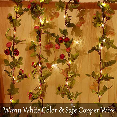 Fielegen 20 LED Rose Flower String Lights 7.2ft Artificial Flower Garland with Fairy Lights Rose Vine Lights for Valentines Day Garden Party Wedding Table Decor Thanksgiving Christmas Decor Lights