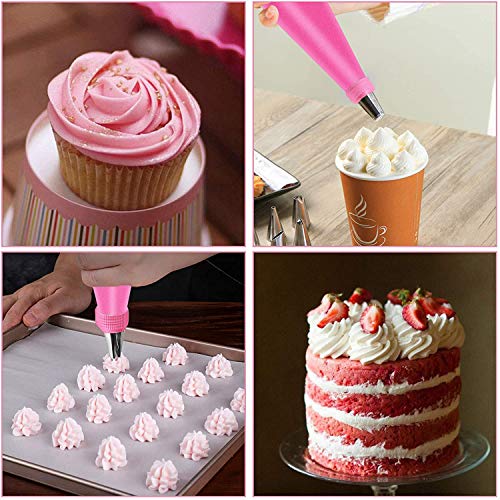 Silicone Icing Piping Bag,Reusable Cream Pastry Bag and 14× Stainless Steel Nozzle Set DIY Cake Decorating Tool(14×Nozzle, 2×Icing Cream Pastry Bag and 2 X Converter and 3×Scraper) [Energy Class A+]